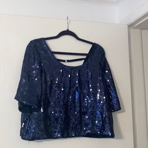 Free people navy blue sequined crop top